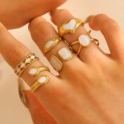 Stainless Steel White Dripping Oil Open Rings for Women Fashion Gold Color Geometric Adjustable Finger Rings Jewelry 2026 New