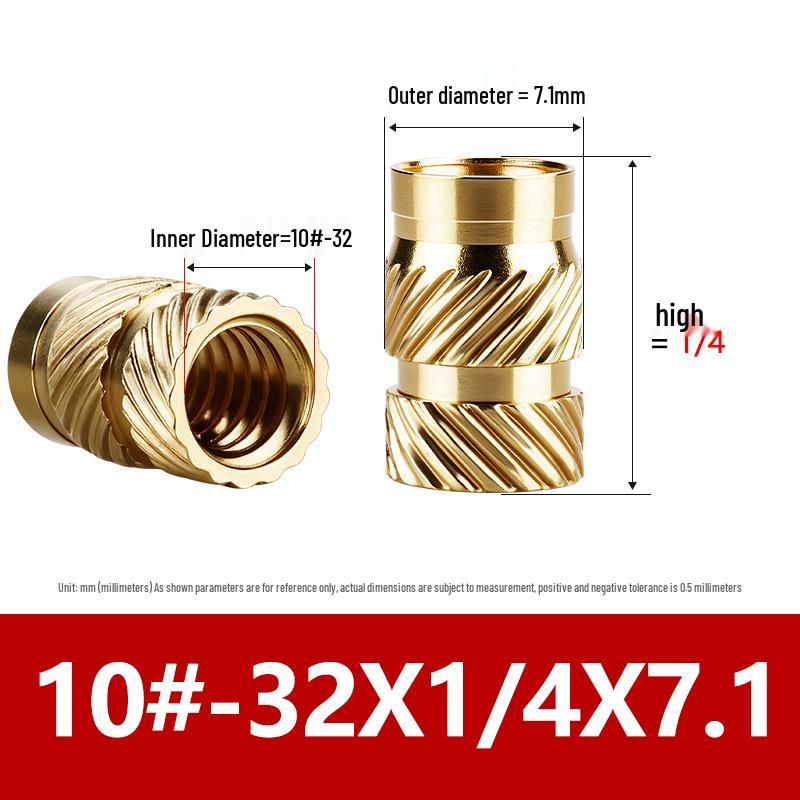 Tu Ba Copper Nut: Hot Melt, Double Diagonal, Knurled, Through-Hole Embedded Insert M1-M8.
