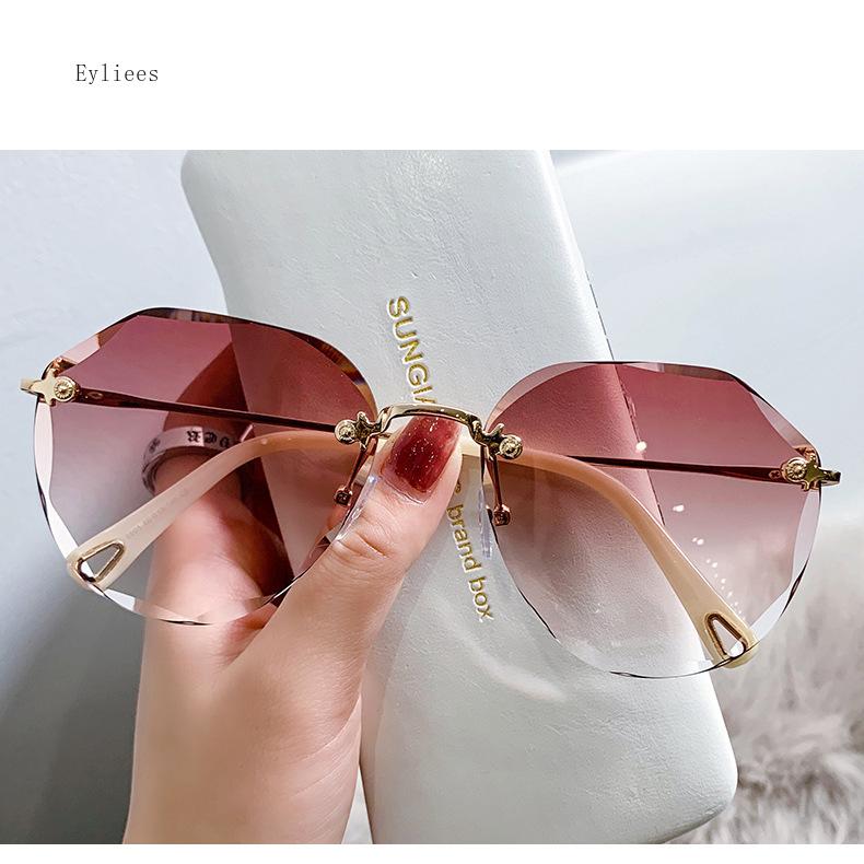 Rimless Sunglasses Women'S Retro Metallic Sun Glasses Uv Protection New Fashion Cutting Lens Eyewear Uv400 Sun Glasses