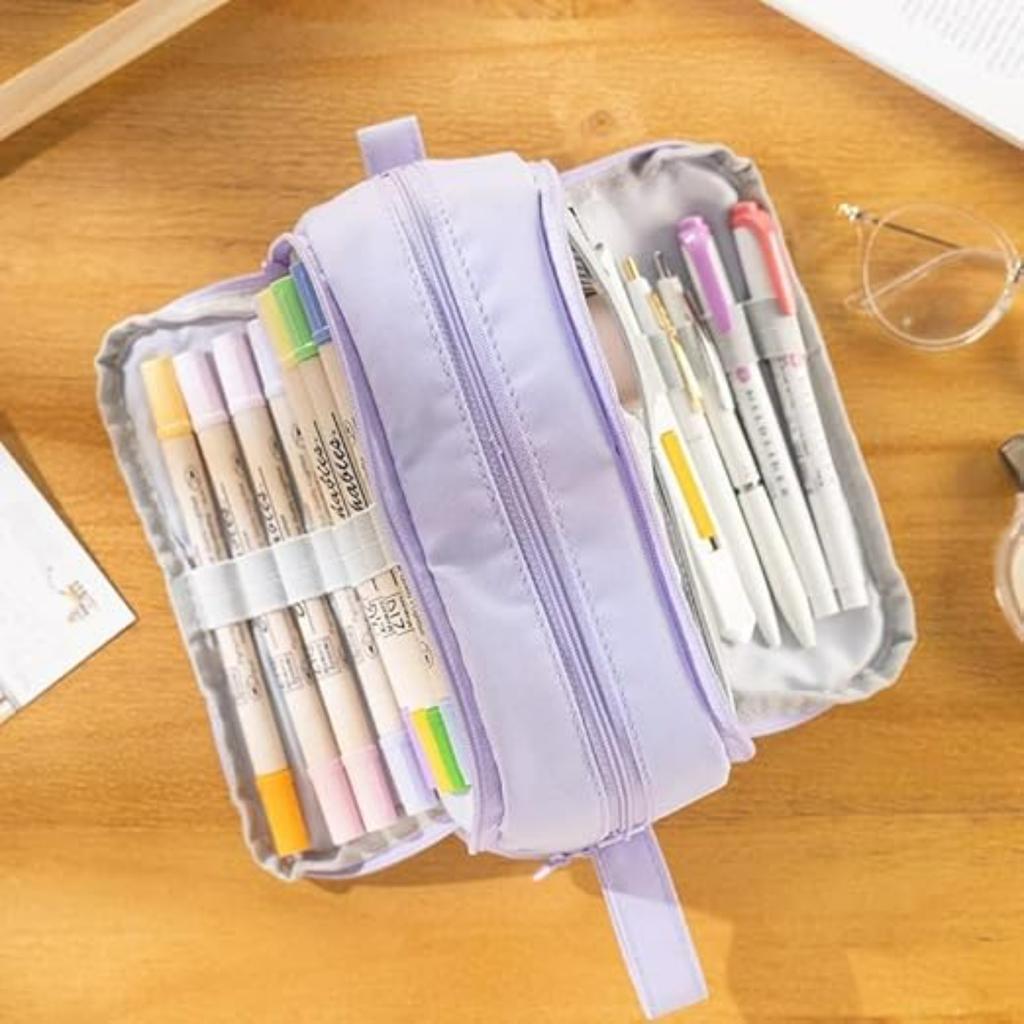 Pencil case large capacity pen with 4 compartments pencil case with multiple slots school office stationery storage device black