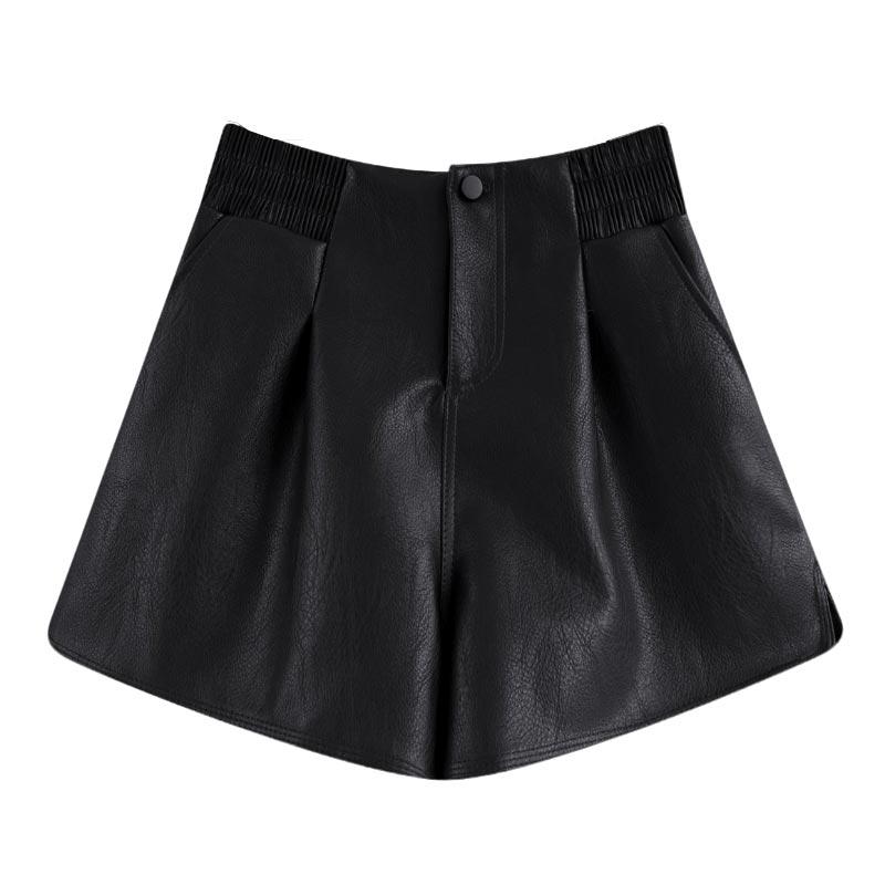 

Женские кожаные шорты с высокой талией, широкие шорты А-силуэта, универсальная повседневная одежда 2000 года, винтажный стиль, весна-осень M чёрный