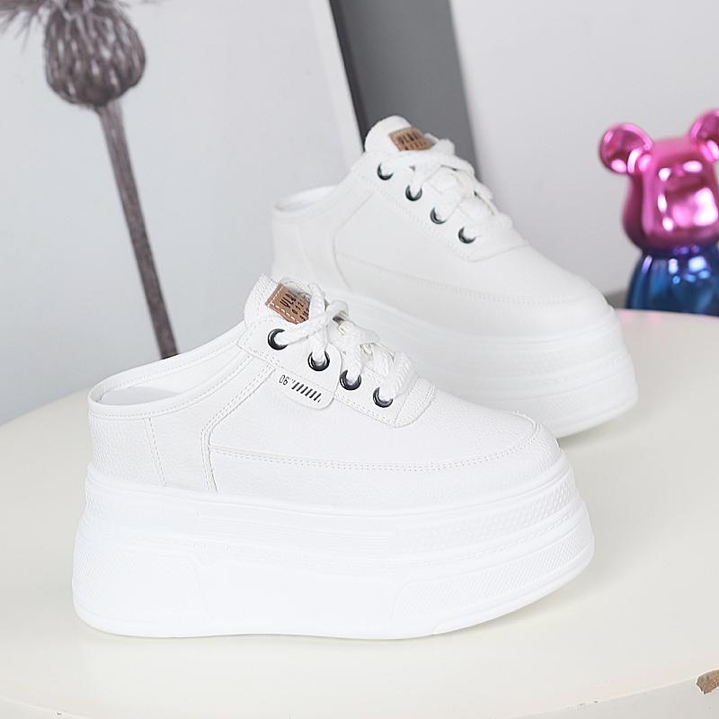 Fashion 12CM Patent Synthetic Leather Platform Wedge Casual Pumps Chunky Heels High Brand Summer Slipper Fashion Sandals Shoes