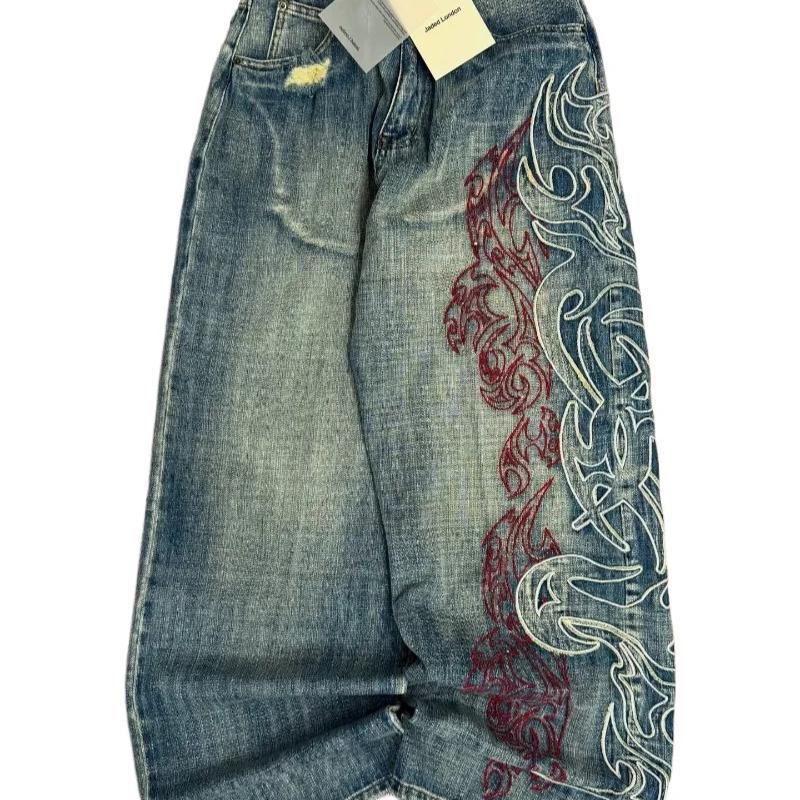 Y2K Amerikanisch Neues Muster Stickerei Baggy Jeans Herren High Street Vintage Hip Hop Mode Lässig Joker Paar Weitbeinige Hose