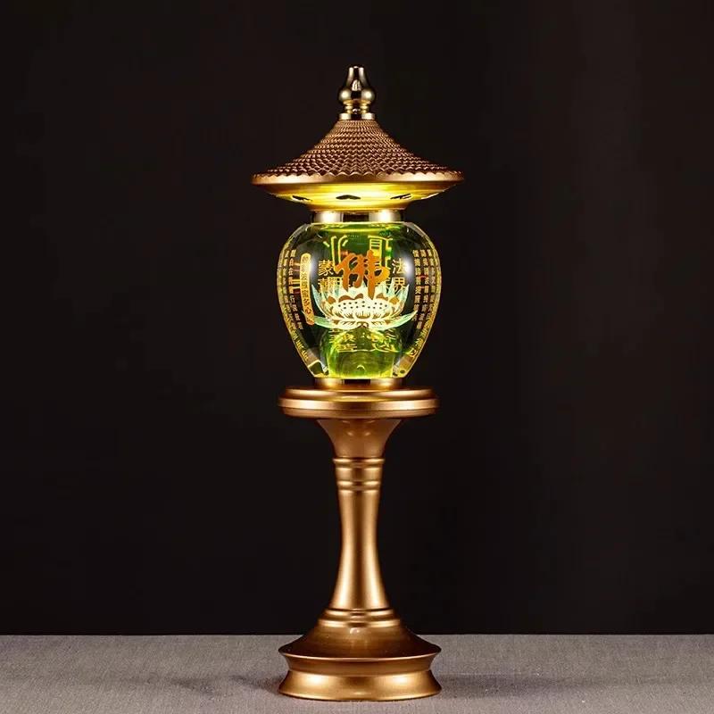 Home Decoration, Alloy Crystal Ball LED Seven Color Lotus Lamp, Buddha Offering Lamp, Meditation, Buddha Tools and Supplies