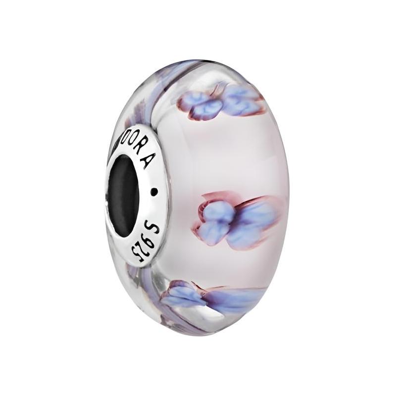 Pandora Pink Murano glass butterfly pendant 925 silver necklace / pendant for women 797893 серебряный
