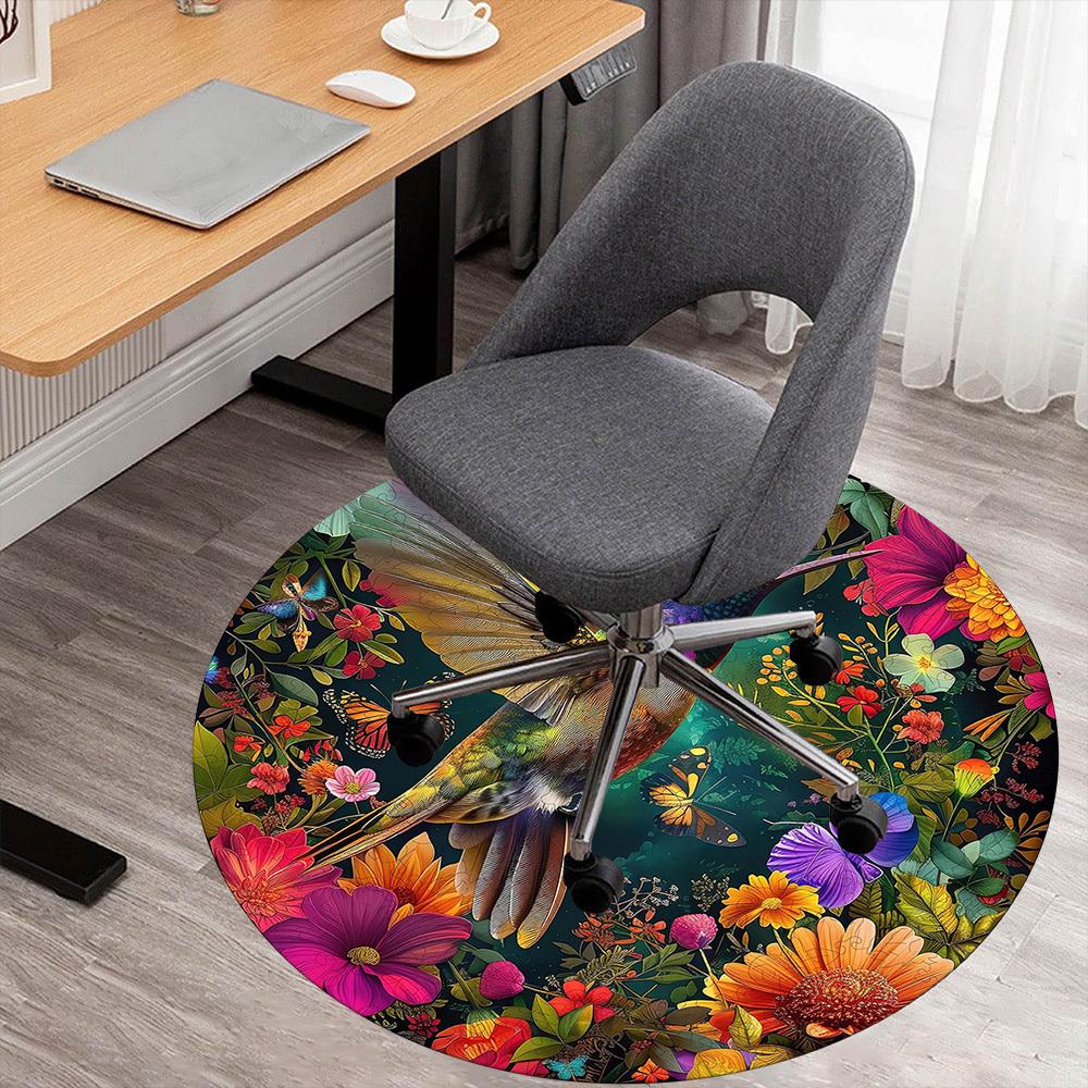 

1pc Hummingbird Floral Pattern Office Round Rugs, Under Chair Round Rugs for Living Room, Bedroom, Bathroom Decoration Carpet 091852 80cm by 80cm