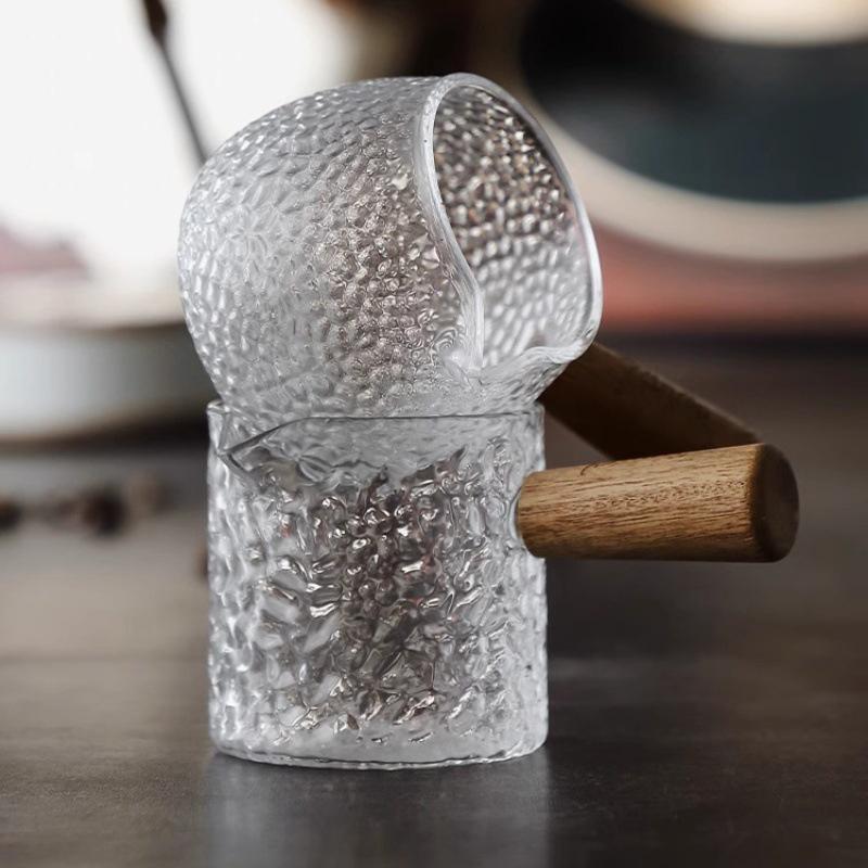 1Pc Wood Handle Glass Espresso Measuring Cup Diy Milk Jug Coffee Supplies Transparent Kitchen Measure Mug
