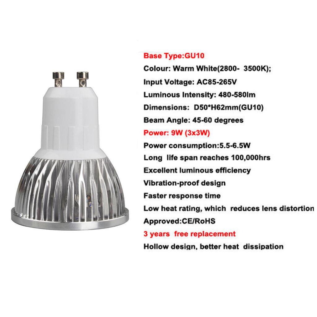 LED Spotlights Bulb GU10 9W Dimbare COB-lamper AC 85-265V 220V Cool Varm Hvit Ultra Bright