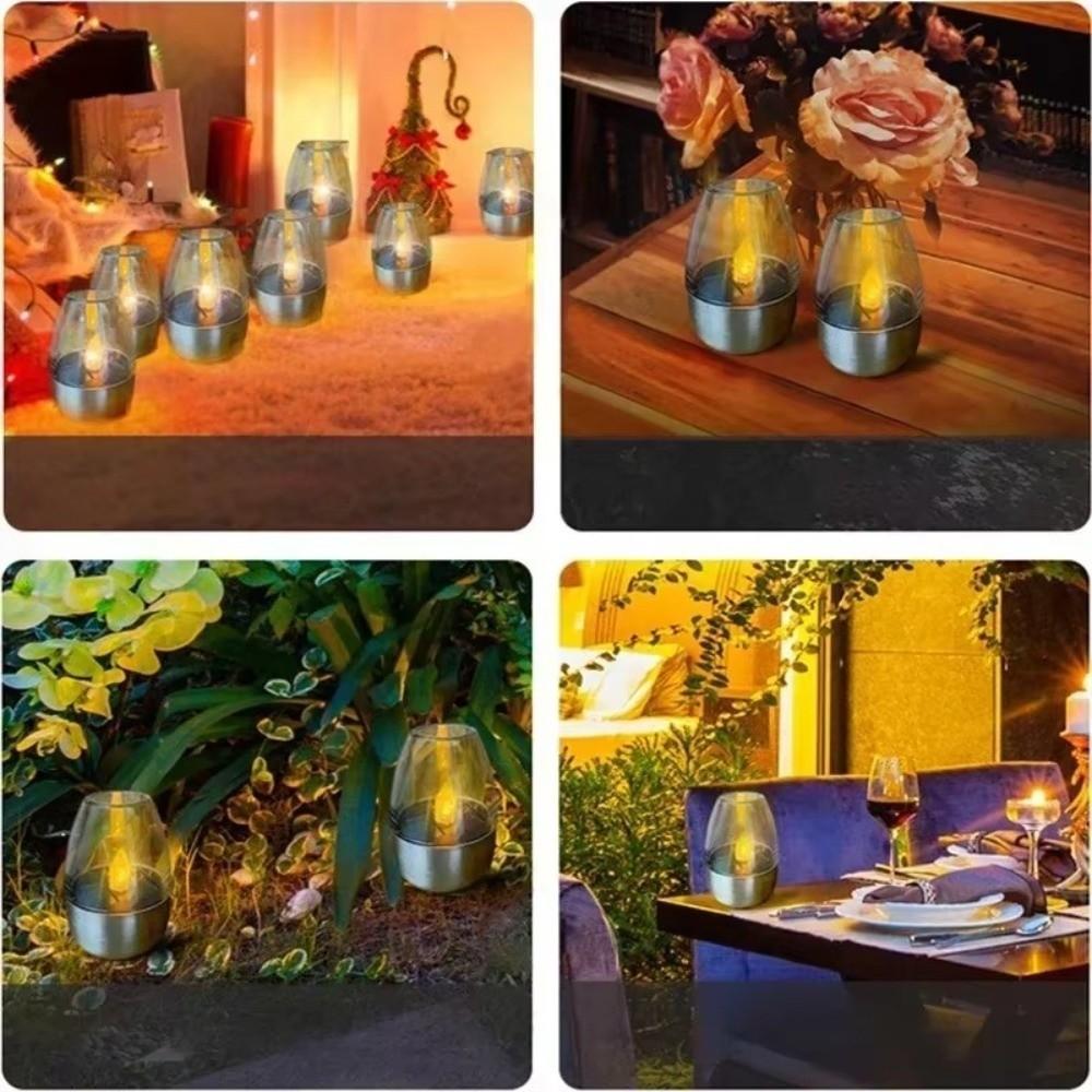 Stainless Steel Solar Candles Light Waterproof Design Night Light Flameless Solar Candles LED Light Atmosphere Light