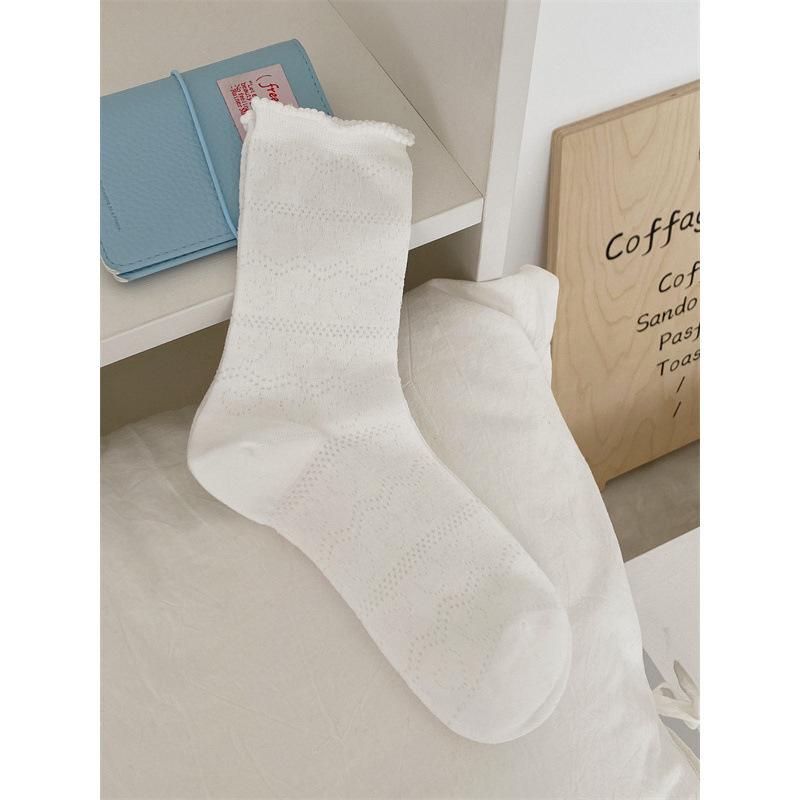 

Women s Summer Thin Solid Color Hollow Love Ear Side Mesh Breathable Tube Stack Socks 1 pair чистый белый