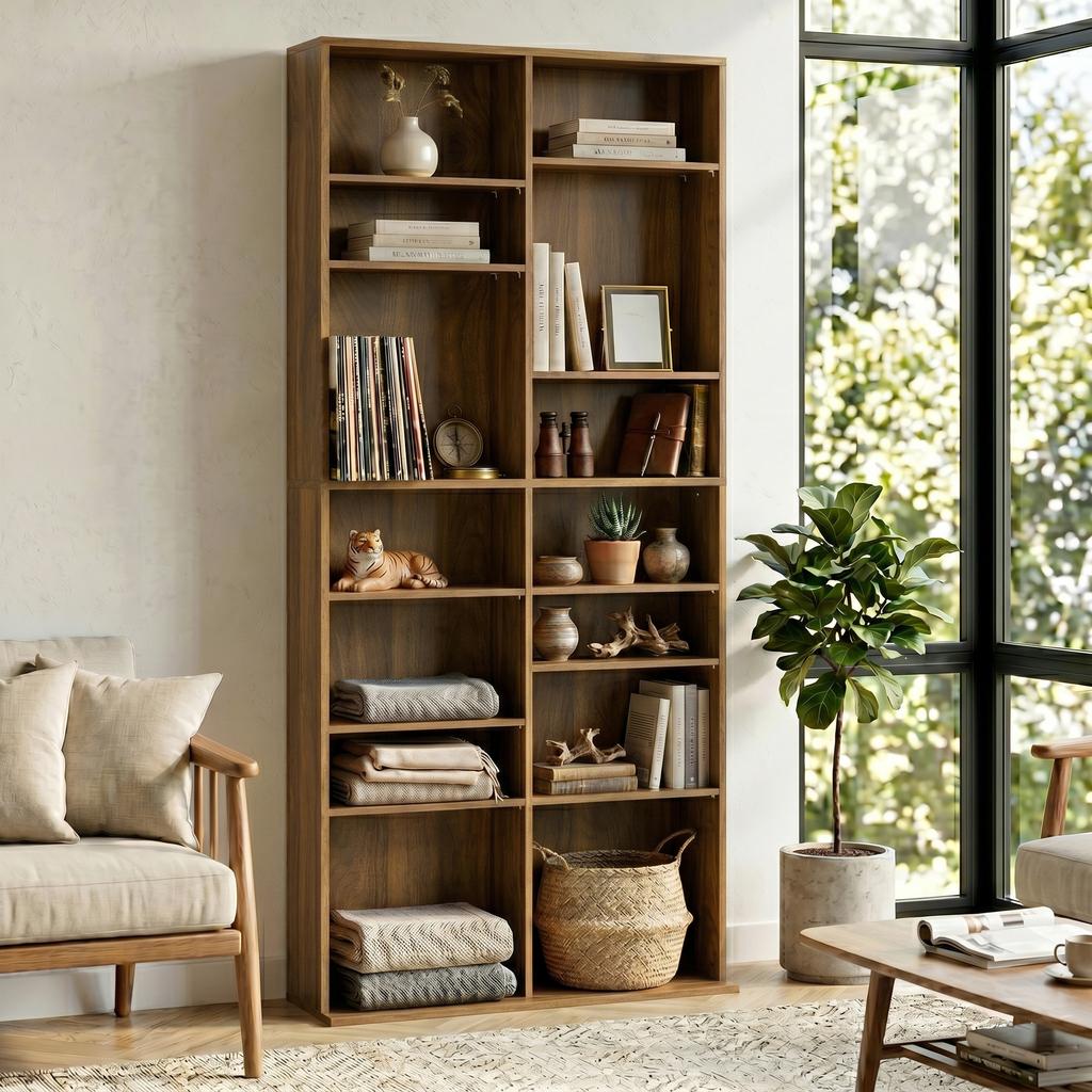 CD and DVD Storage Unit, 18 Compartments, 78.5 x 24 x 175 cm, Dark Walnut