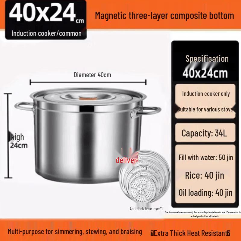 JieXiangJia 201 Stainless Steel Commercial Induction Stockpot