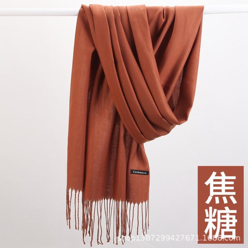 Solid color cashmere bristle scarf women's autumn and winter warm versatile gift shawl factory