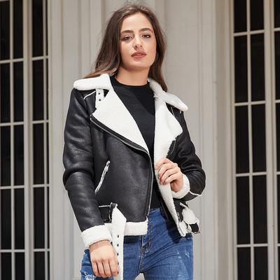 Herfst en Winter Bont en Bont Warm Dames Suède Jas Europees en Amerikaans Leren Jas Dames met Riem Revers Jas
