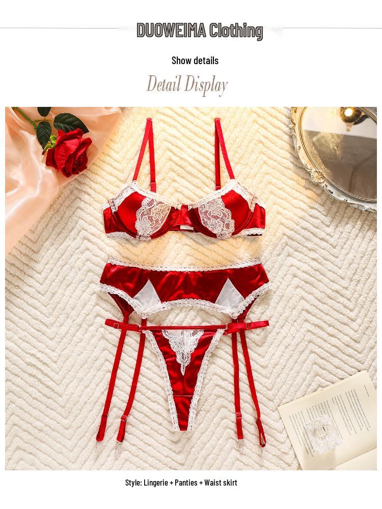 2025 Spitze Besatz Satin Farbblock Push-Up BH und Höschen Dessous Set