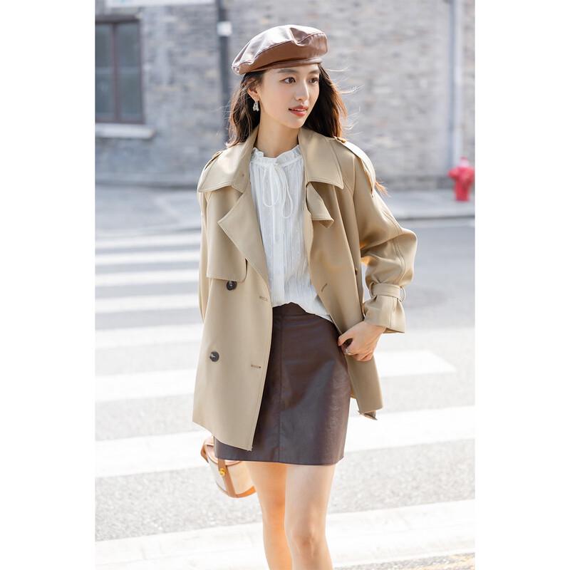 ITISF4 Women's Short Double-Breasted Trench Coat