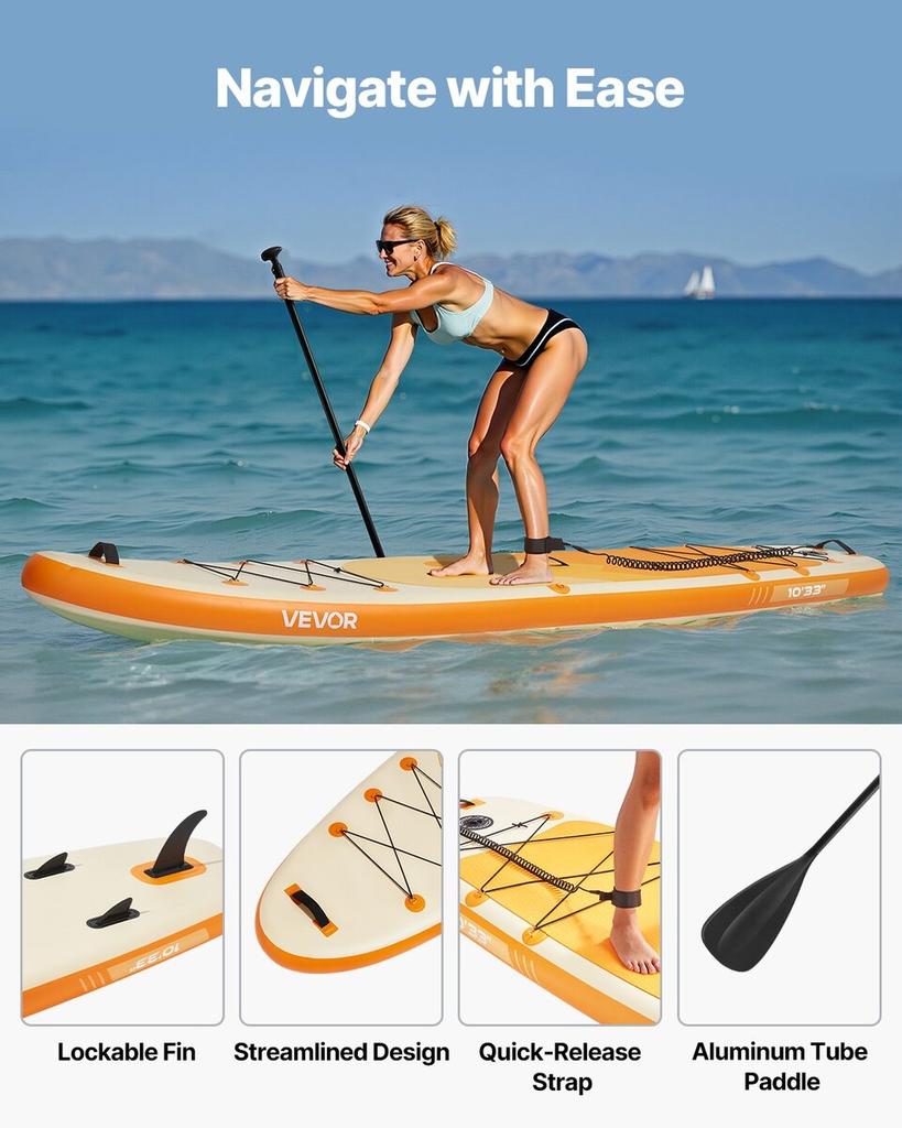 Inflatable Stand Up Paddle Board, 3.05m X 84cm X 15cm Wide Ultra-Light SUP Paddleboard, All Accessories Included, Pump, Paddle, Fin, Backpack, Ankle
