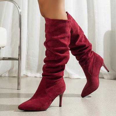 Suede High Heels Knee High Boots Pointed Toe Sexy Shoes 2024 Fashion Winter Walking Chelsea Boots Pumps New Female Zapatillas