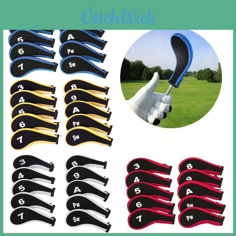 10 pièces Housse de tête de club de golf en fer multicolore avec fermeture éclair et long col