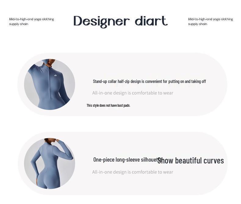 Europejski Jednoczęściowy Strój do Jogi i Pilatesu: Damska odzież na siłownię, z długim rękawem, zapewniająca uczucie drugiej skóry, dopasowana.