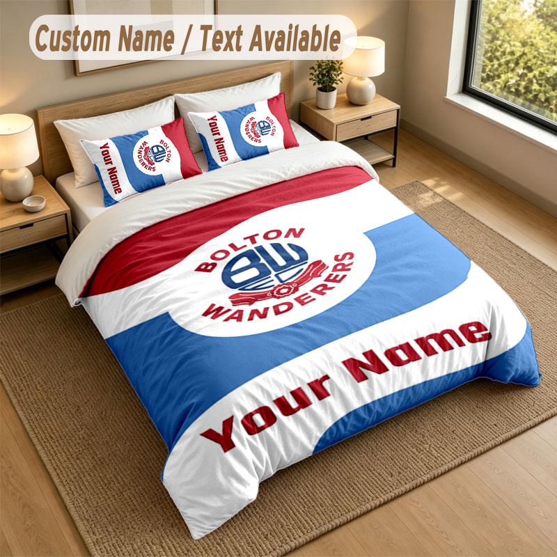 Bedding Set 1 Duvet Cover 2 Pillowcases Bolton Wanderers FC Print Soft Bed Linen Bedroom Decor