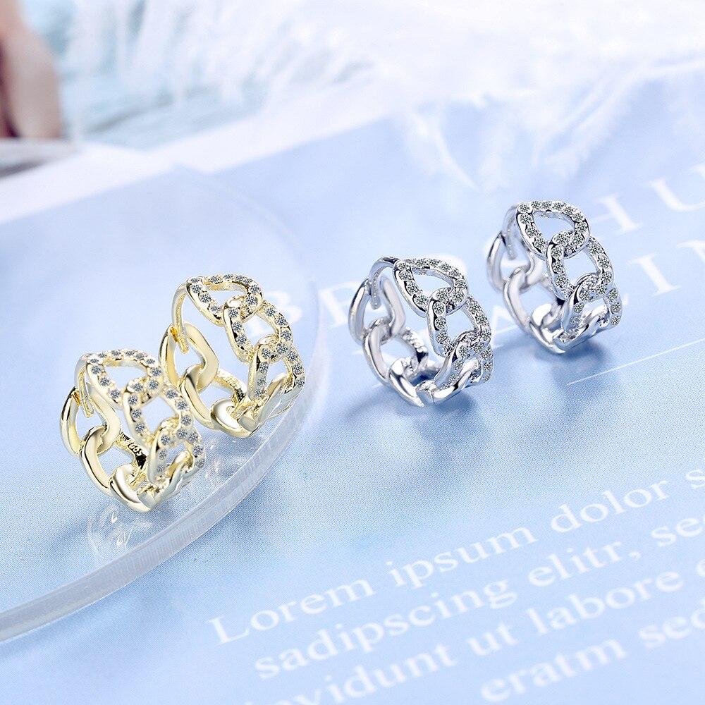 Echte 925 Sterling Silber Kette-förmige Ohrringe für Damen Runde Kreise Mikro-eingelegte Zirkon Ohrringe Hochzeitsfeier Schmuck Geschenke