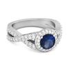 Blue Sapphire Halo Accents Ring - 925  Sterling Silver