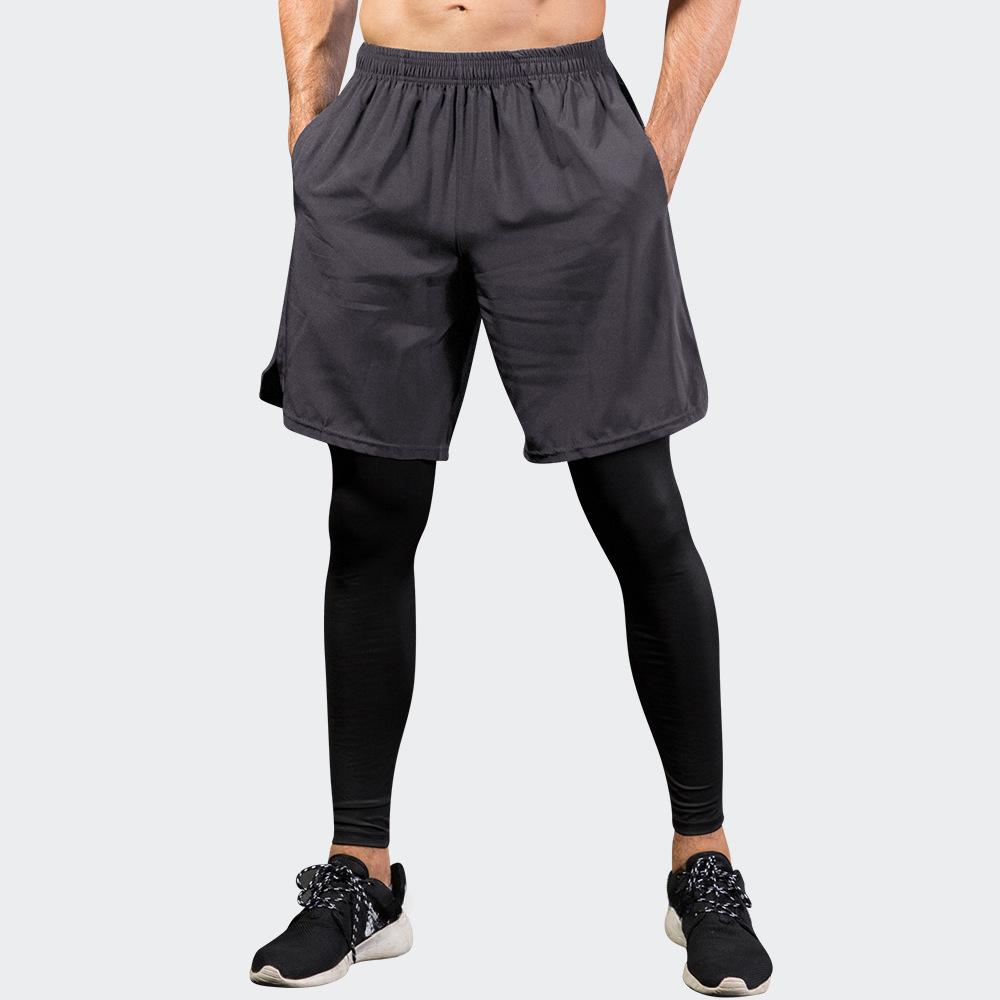 Men's Tight Pants Fake Two Piece Fitness Active Pants & Tights Exercise Running Training Casual Elastic Speed Drying Pants 7010