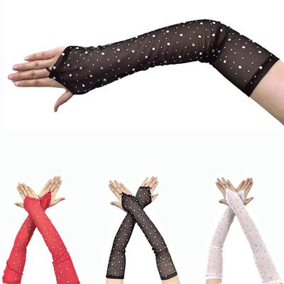 1 Pair Breathable Fingerless Gloves Rhinestone Elegance Mitten Shiny Mesh Gloves Women