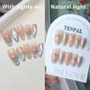 10Pcs Handmade Press on Nails Long Ballet Blue Fake Nails with 3D Ocean Moon Rhinestone Design False Nails Full Cover Nail Tips