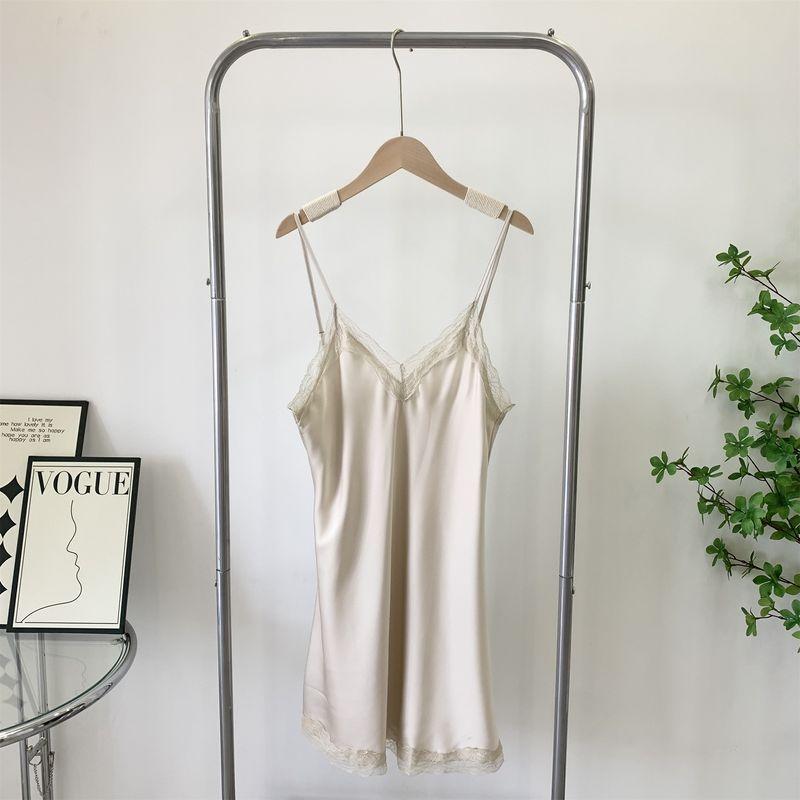 

Women s Summer Slip Nightdress Thin Summer Lace Sexy Pajamas 2024 New Arrival Silk Hot Pajamas Slim Looking Beige XL