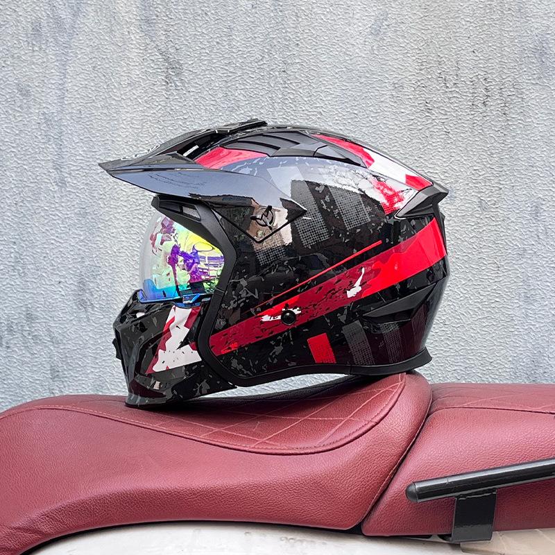 Street Fighter Motorcycle Helmet Men's and Women's Full Helmet Four Seasons Locomotive Retro Detachable Combination Helmet