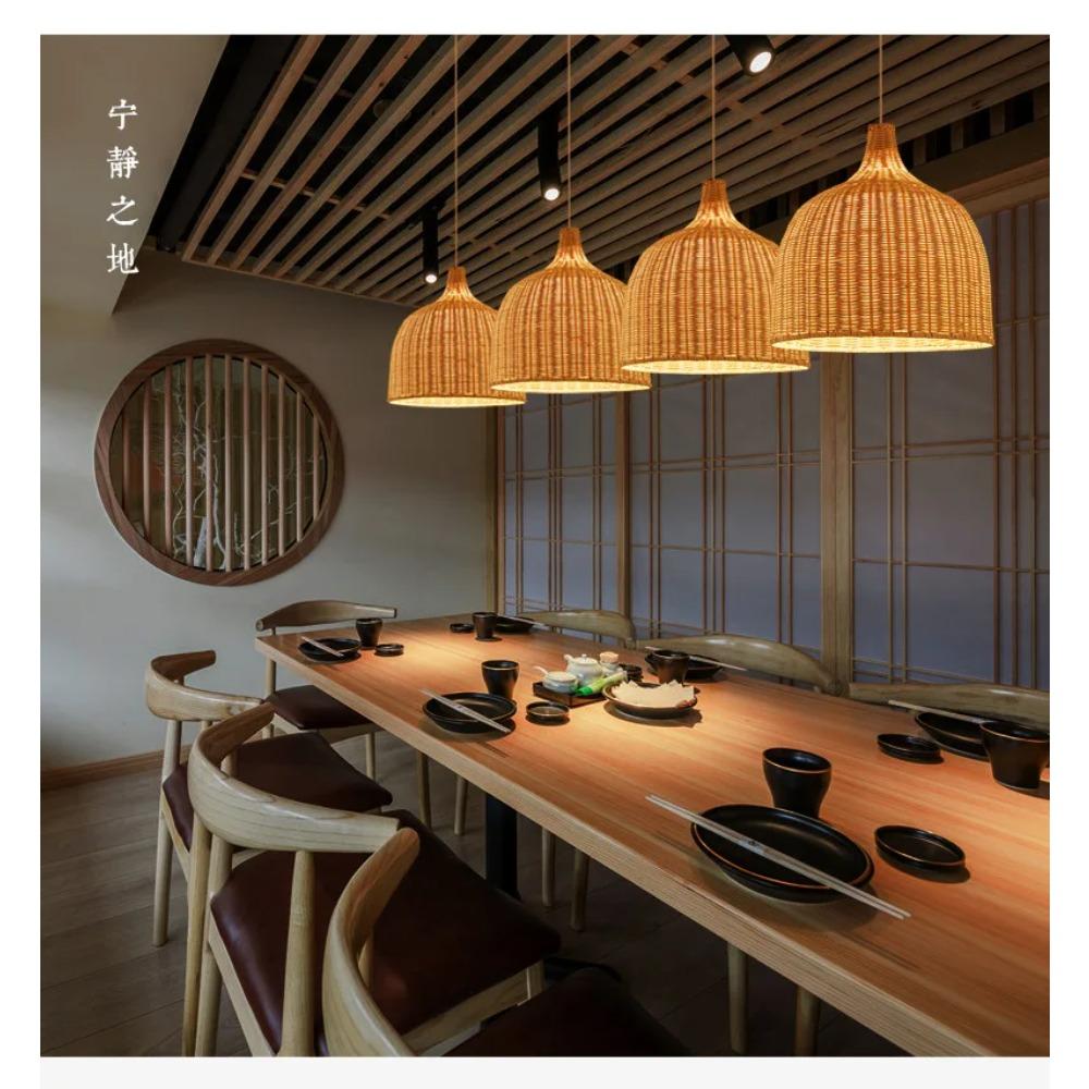 JOYINLED Japanese Style Hand Woven Lamp Shade for Pendent Lamp Retro Bamboo Art Pendant Light Covers 26/35CM for Home Room Decor