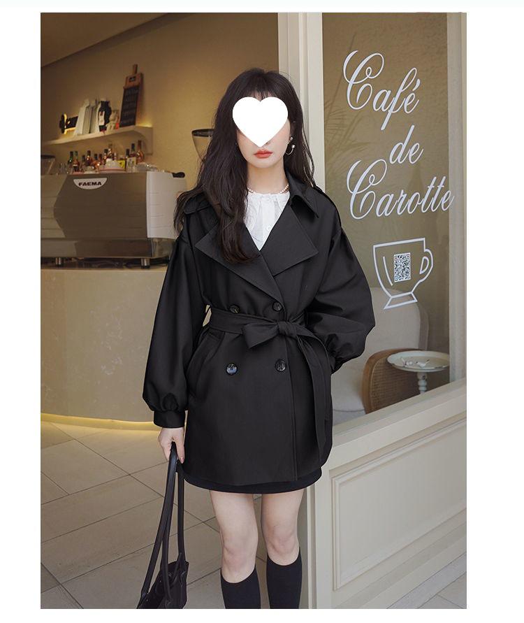 Khakifarbener Damen-Trenchcoat in lockerer Passform, Neuer koreanischer Stil für Frühling & Herbst 2025, Kleine Größe mit Puffärmeln