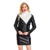 Women Fashion Slim Fit Pu Leather Jacket Long Sleeve Lapel Collar Zipper Fall Winter Coat