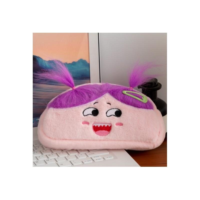 Cartoon Plush Pen Bag With Large Capacity For Students And Office Supplies