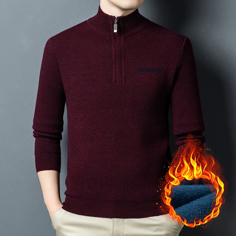 

Men s Middle-Aged Casual Zipper Stand Collar Thickened Plus Velvet Base Layer Sweater - 2025 Autumn/Winter Collection L [60-67.5 kg] червоний/фіолетовий