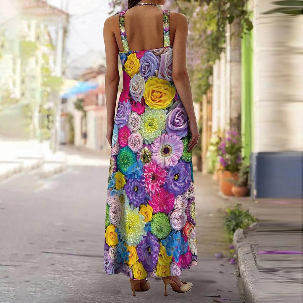 Women's Slip Dress Maxi Long Dress Flower Print Stitching Print Dress Spring & Summer Leisure Vacation