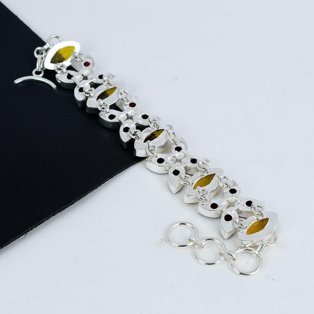 Όμορφο Γρανάτη, Κιτρίνη πολύτιμη πέτρα Χειροποίητα Κοσμήματα, Βραχιόλι από Ασήμι Στερλίνα 925, Βραχιόλι Γρανάτη, Κιτρίνη Για Σύζυγο, Βραχιόλι Unisex, Δώρο Για Εκείνη