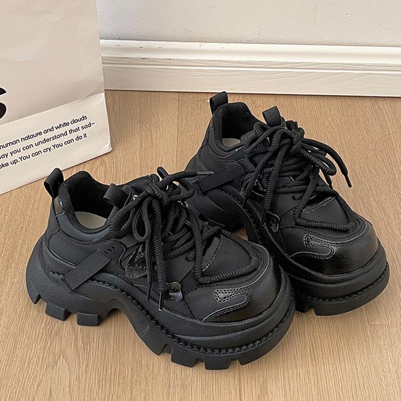 Height Increasing Platform Sneakers for Women Chunky Heel Lace Up Casual Shoes Women 2026 Spring Autumn Female Sports Tennis