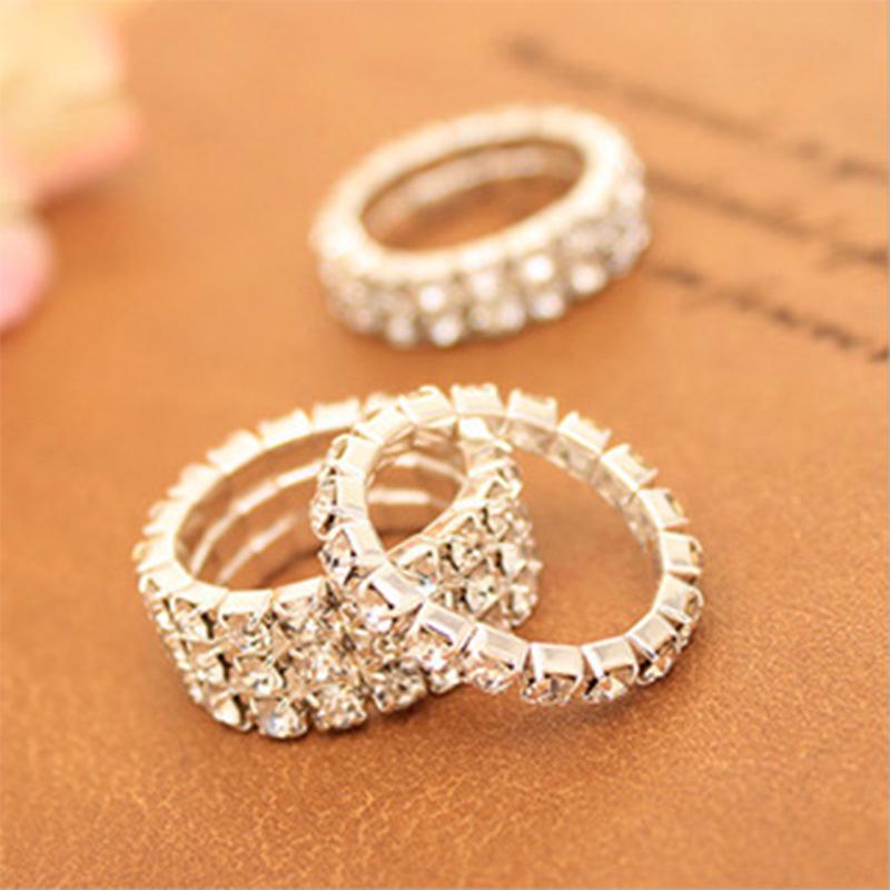 

Korean Fashion Rhinestone Elastic Silver Ring - Trendy Flash Diamond Design