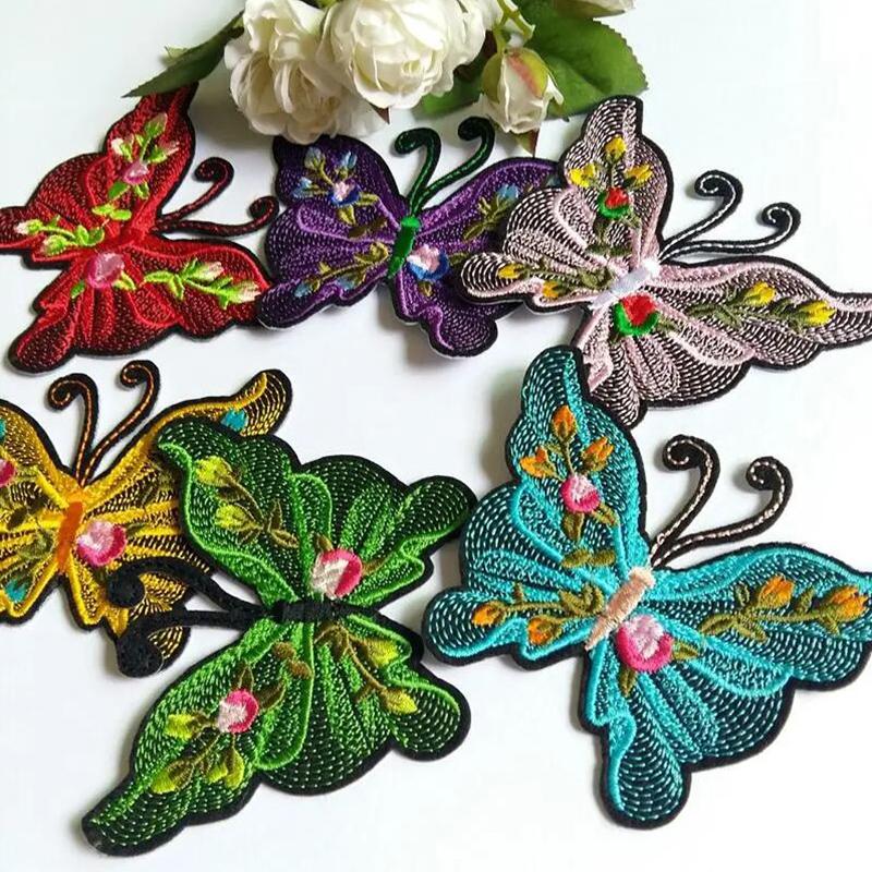 6Pcs/Set Colorful Butterfly Fowers Embroidered Patches Applique Clothing Patch Decoration
