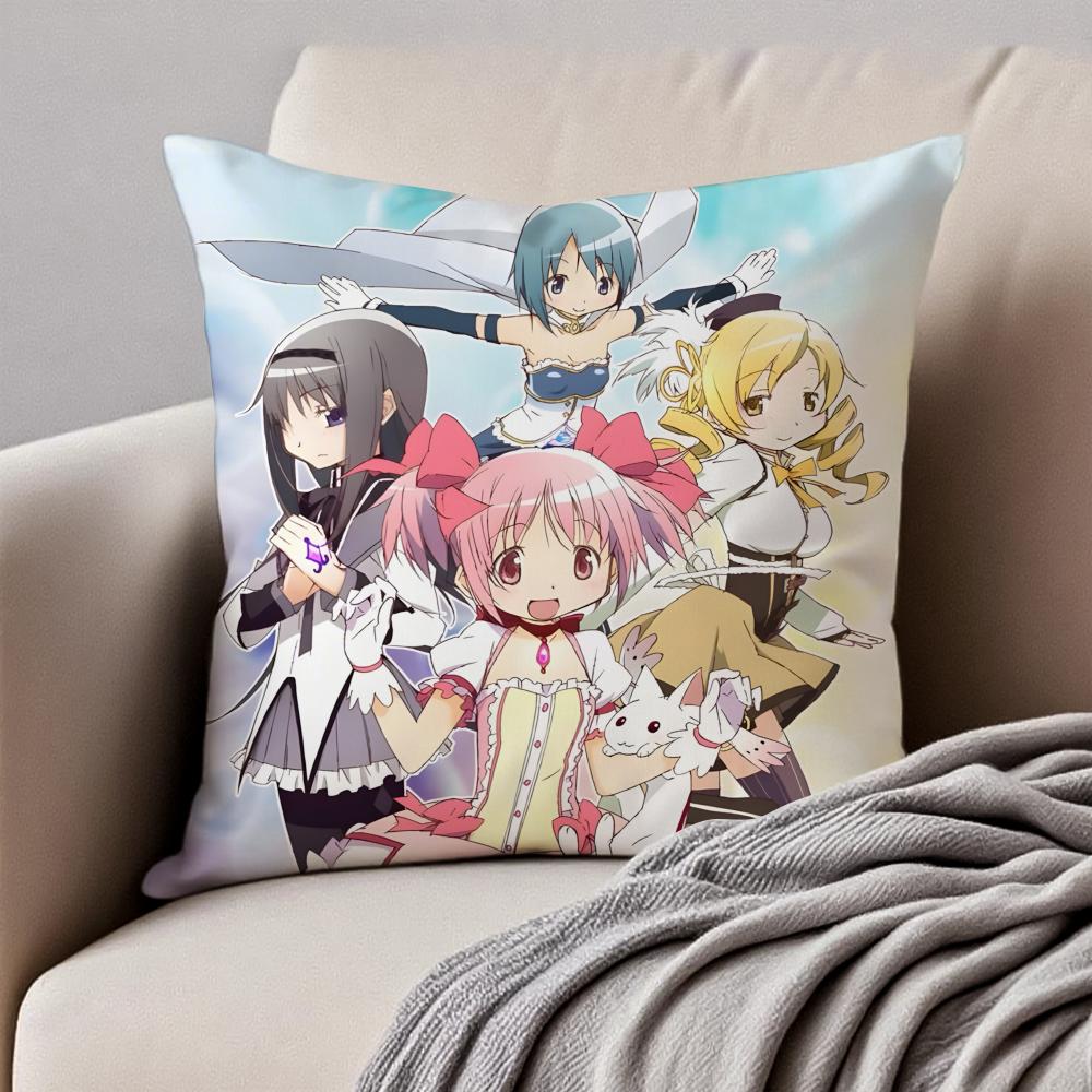 Anime DarkFantasy PPuella Magi Madoka Magica Cushion Cover Pillowcase Antidustmite Invisible Zipper Short Plush Sofa Cushion