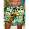 Summer New Hawaiian Plant Print Men's Street Hip Hop Casual Shorts Men's Summer Swim Shorts Drawstring Casual Shorts