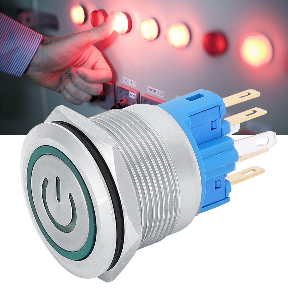 2Pcs IP65 DC1224V 22mm Stainless Steel Reset Button 6Pin Push Button Switch with SignGreen