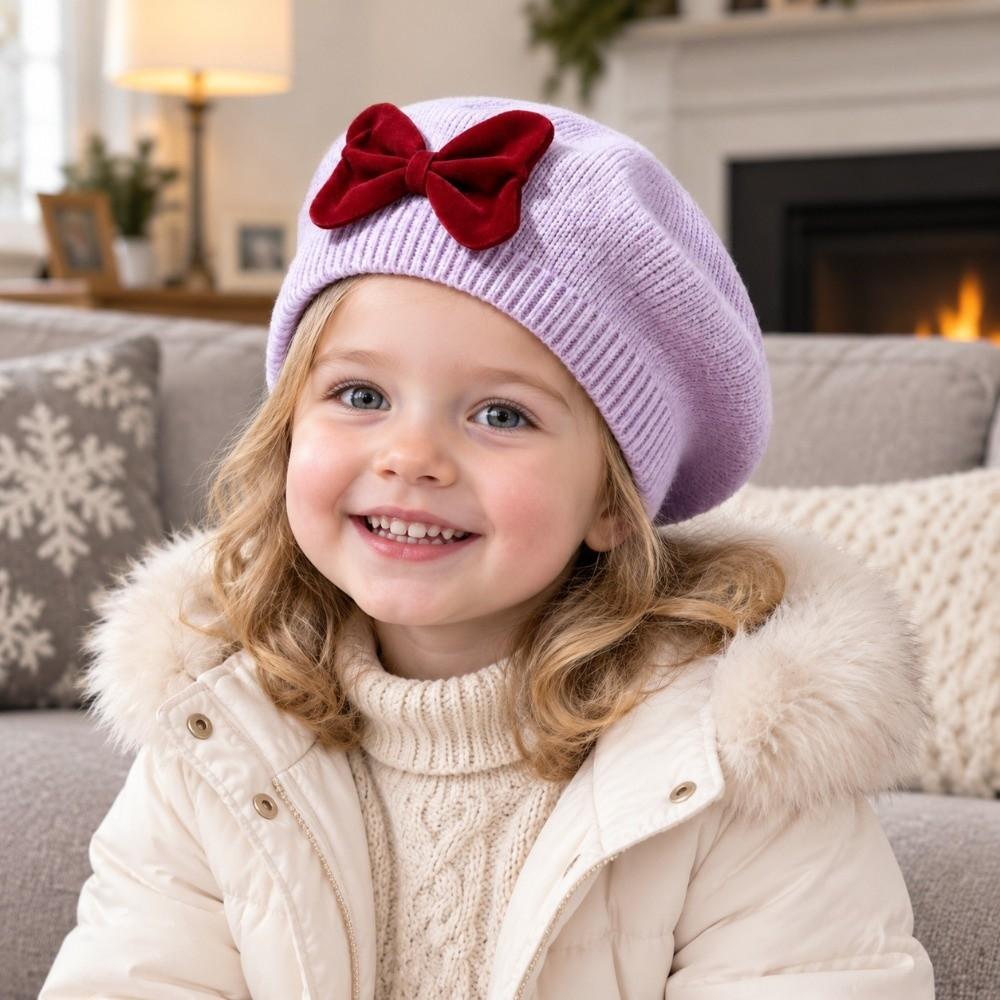 Comfortable Children Bow Beret Solid Color Kid Beret Cap Sweet Girls Bow Hat For 6M-3Y