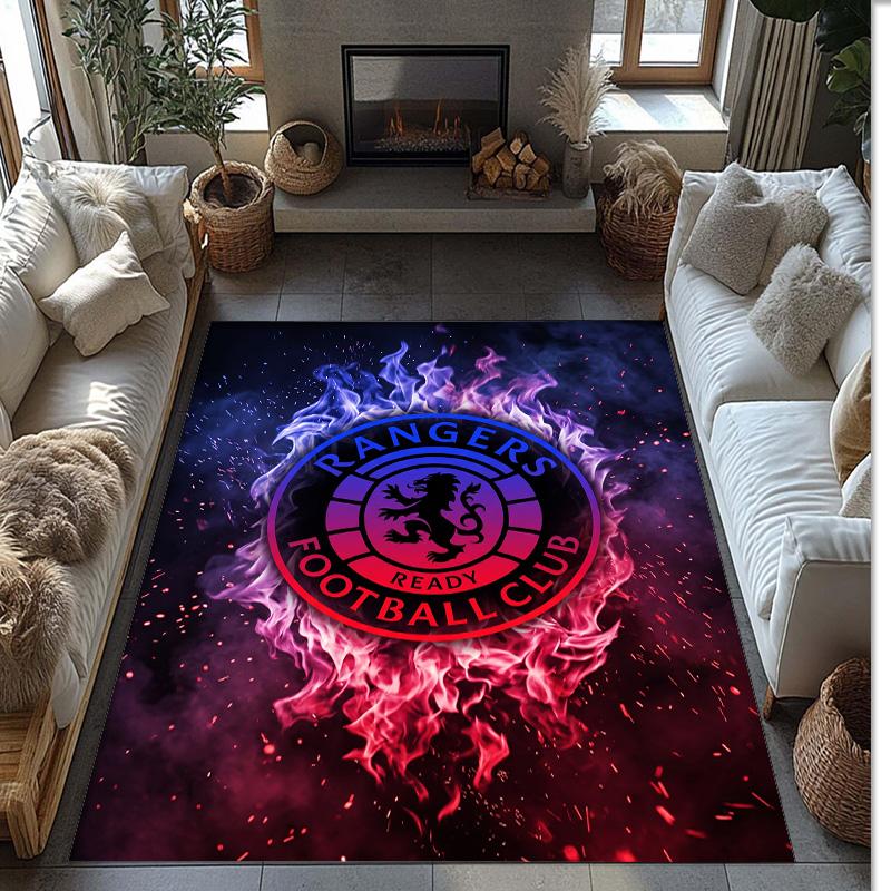 Tappeto Morbido per Area Calcio Rangers FC con Motivo Calcio, Antiscivolo, Tappeto per Pavimento Interno, Tappetino Decorazione Sportiva per Camera da Letto