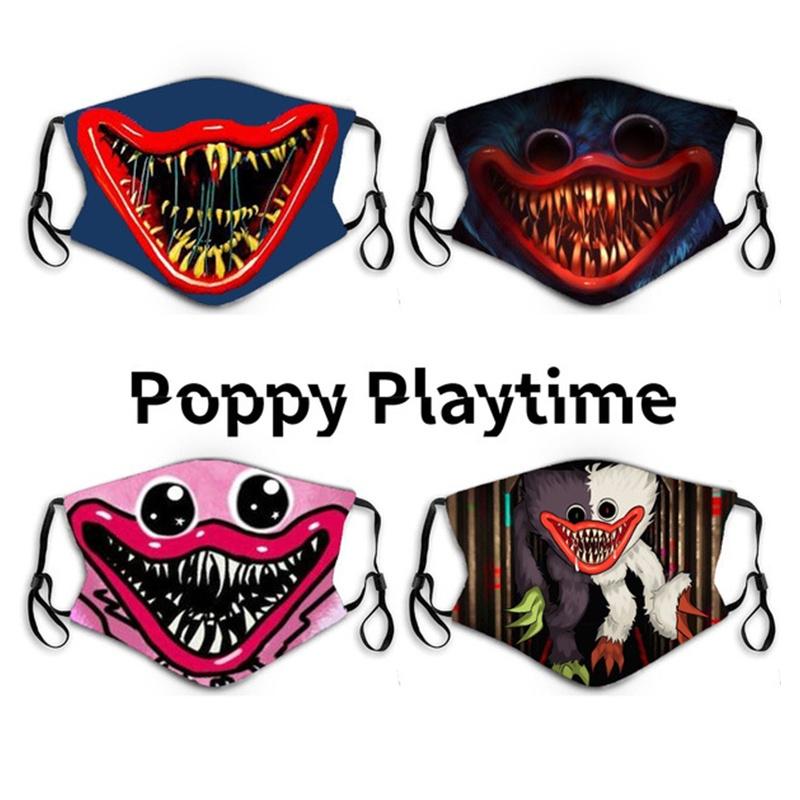 Máscara Facial de Algodão de Halloween Poppy Playtime Huggy Wuggys Para Adultos Ajustável Respirável