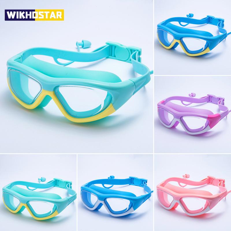 Anti-fog Children's High-definition Swimming Goggles Silicone Wide-angle Large Frame Seal Waterproof  Wearing Earplugs Goggles