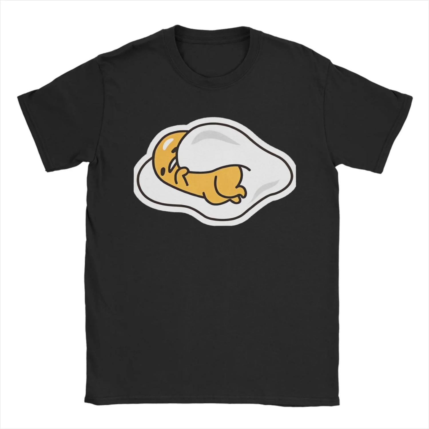 

Gudetama Design Cute Egg T Shirts Pure Cotton Tops Funny Short Sleeve O Neck Tee Shirt Plus Size T-Shirts S чёрный